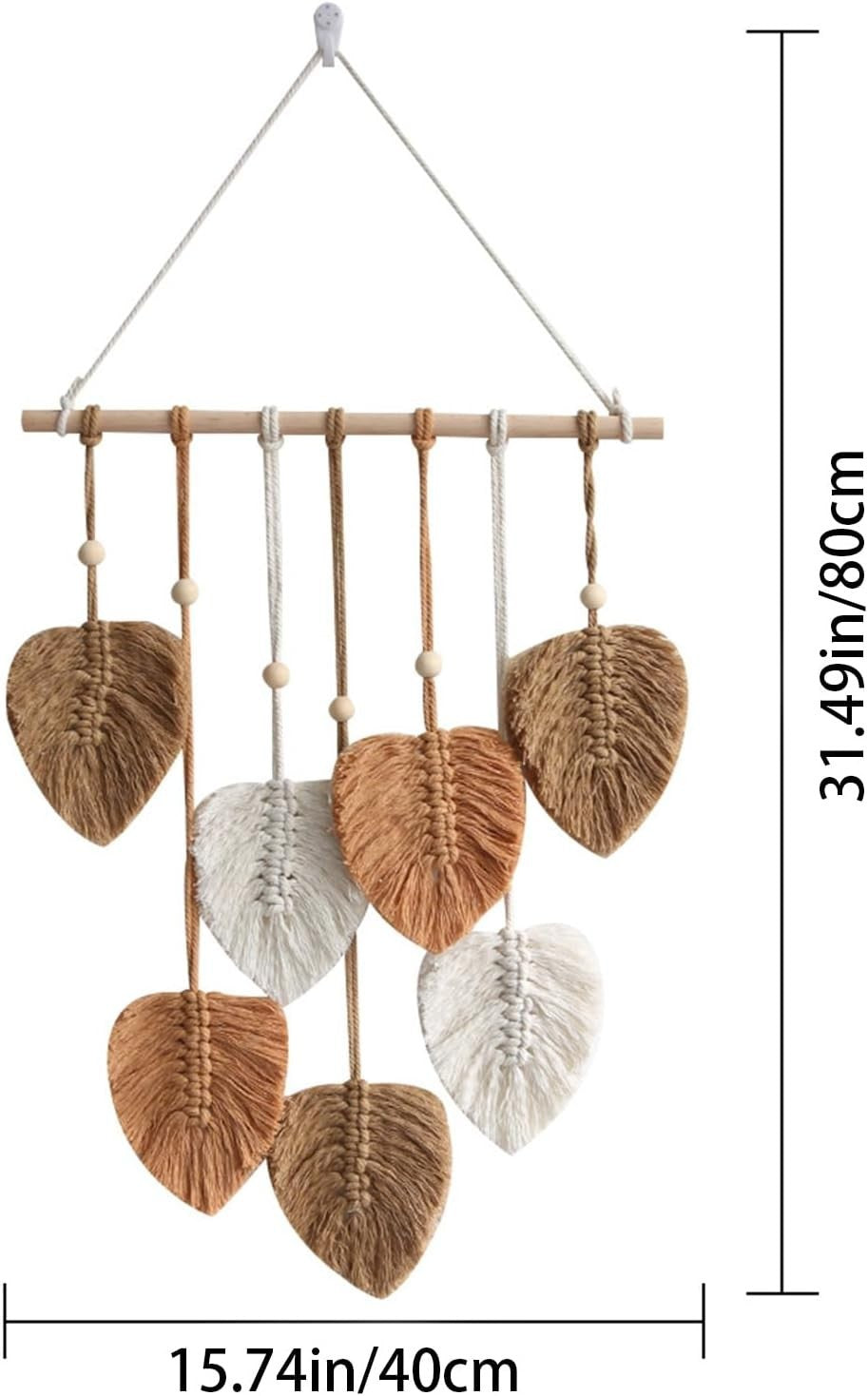 Khaki Boho Macrame Leaf Wall Hanging 40x80cm Cotton Tapestry