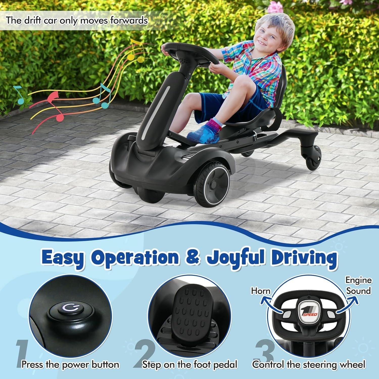 Kids Electric Drift Go Kart 6V Ride On Car 360 Spin Adjustable Seat Black