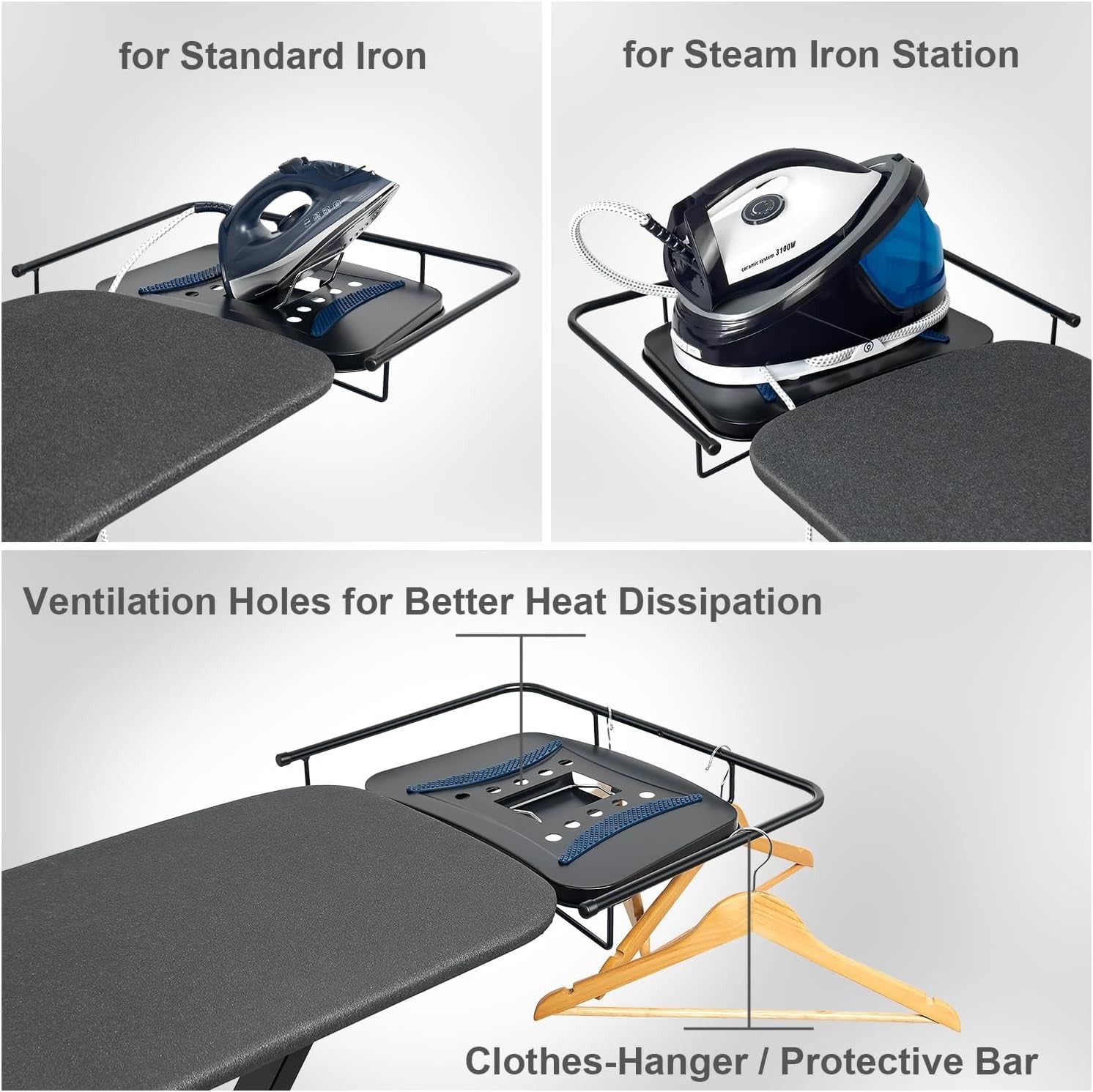 Extra Wide Ironing Board 123x44cm Black Heavy Duty Adjustable Steam Rest