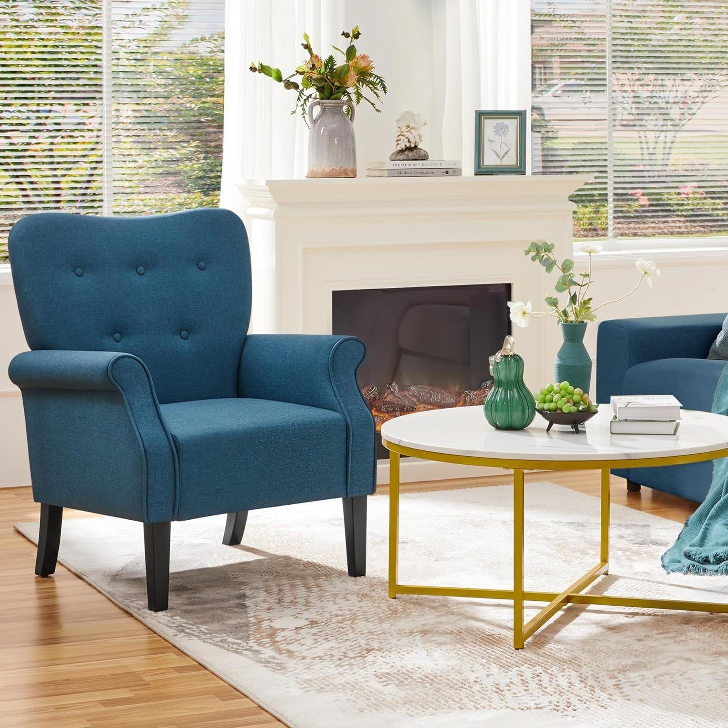 Navy Blue Modern Tub Chair Accent Armchair Soft Padded High Back Living Room