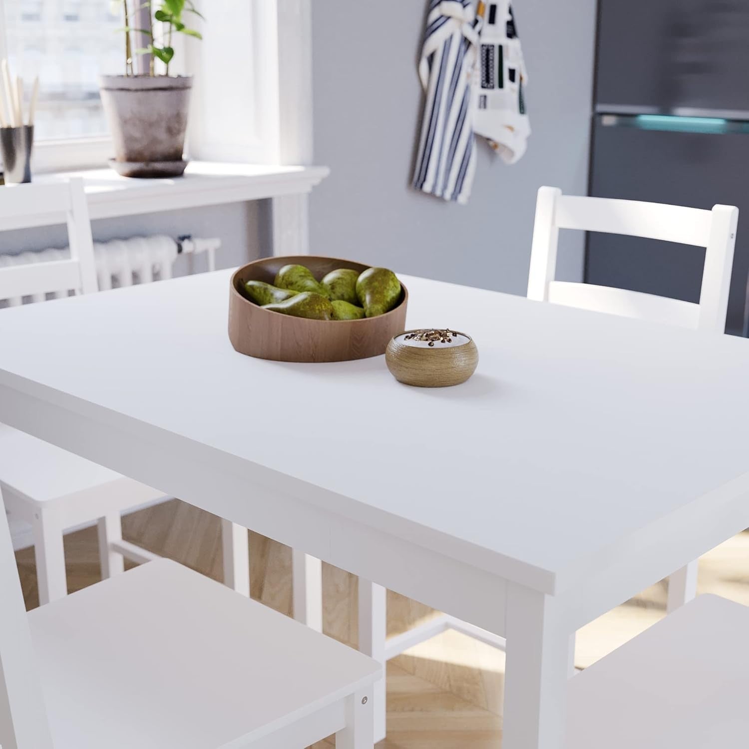 4 Seater White Dining Table Set | Compact Kitchen Furniture with Chairs