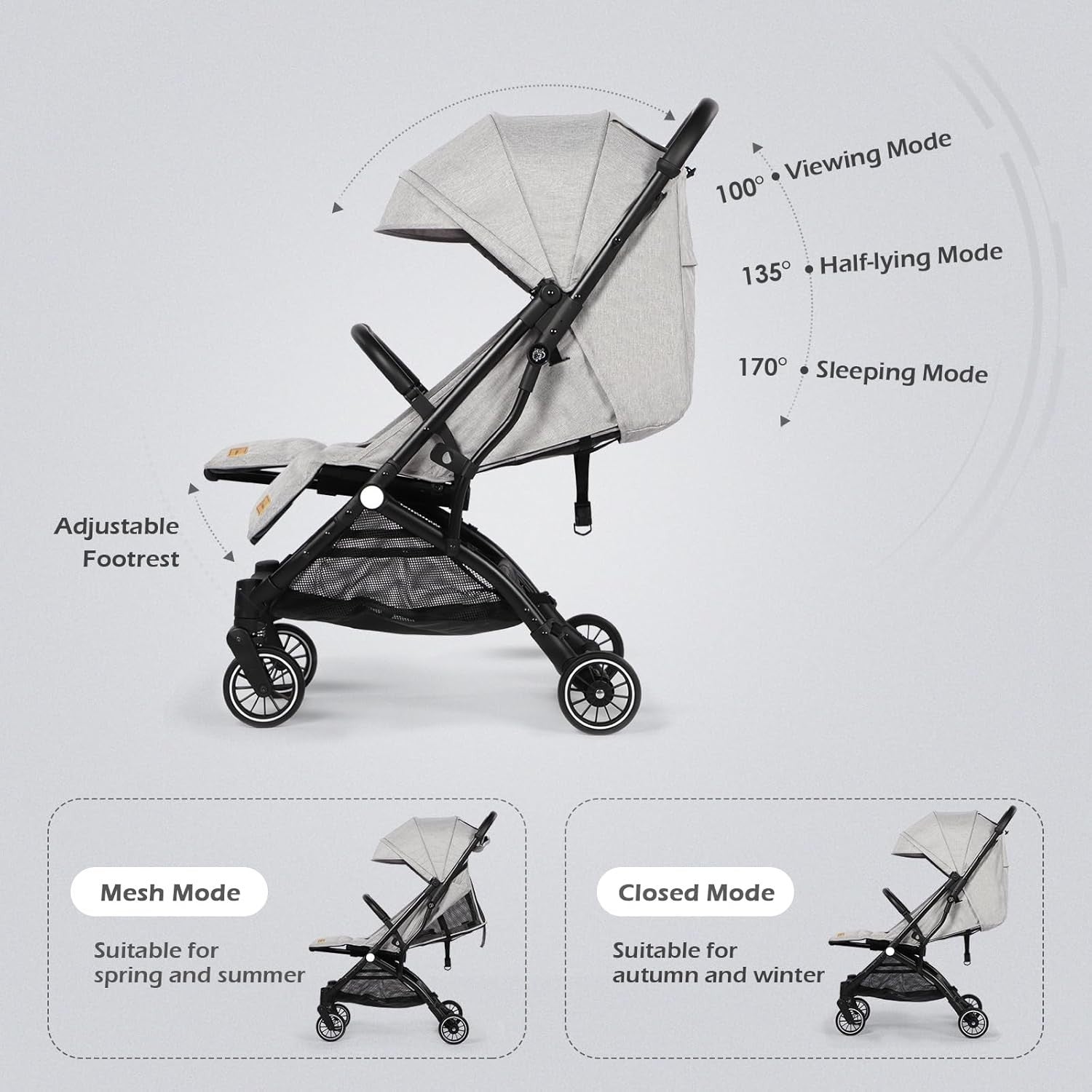 One-Hand Fold Baby Stroller Compact Travel Buggy Lightweight 0-15kg