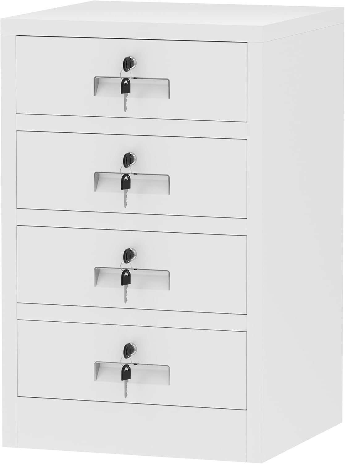 4 Drawer Metal Storage Cabinet Lockable Office Home Organiser White