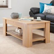 Lift Top Coffee Table with Hidden Storage & Shelf | Oak Wood Effect Modern