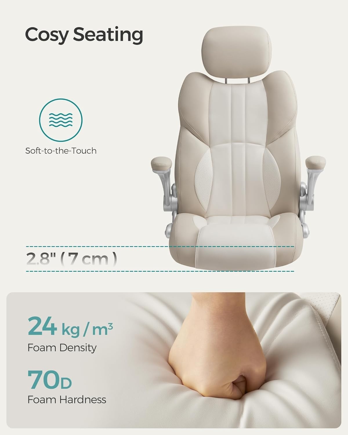 Executive Office Chair Swivel Cream White Adjustable Desk Seat 150kg Tilt