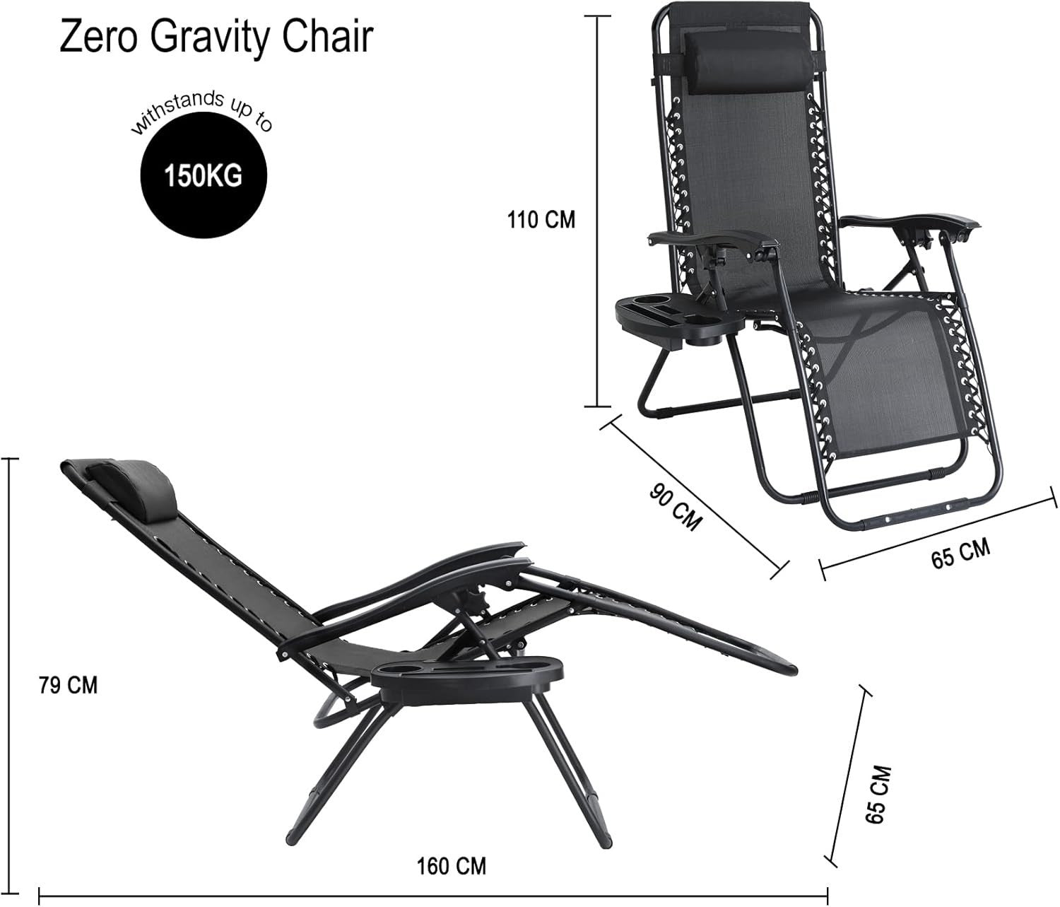 Zero Gravity Outdoor Reclining Chairs Set of 2 with Cup Holders & Pillow