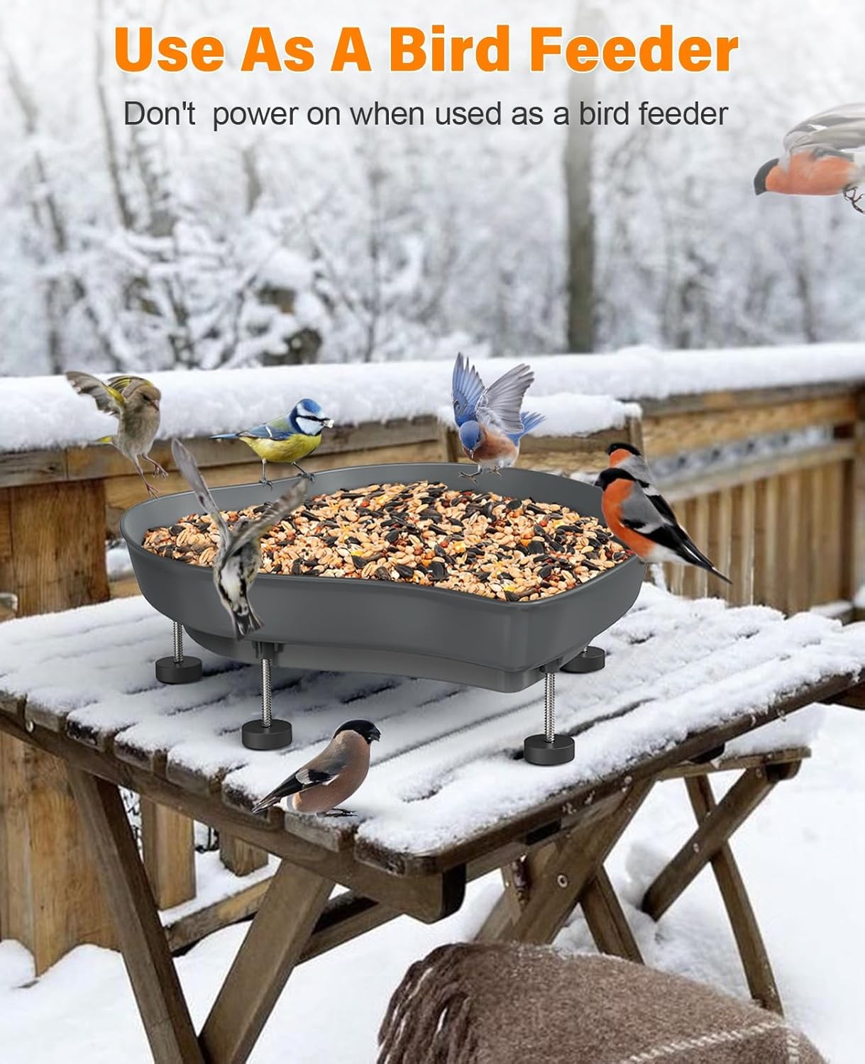 60W Heated Bird Bath Outdoor Winter Feeder Thermostat Anti-Freeze