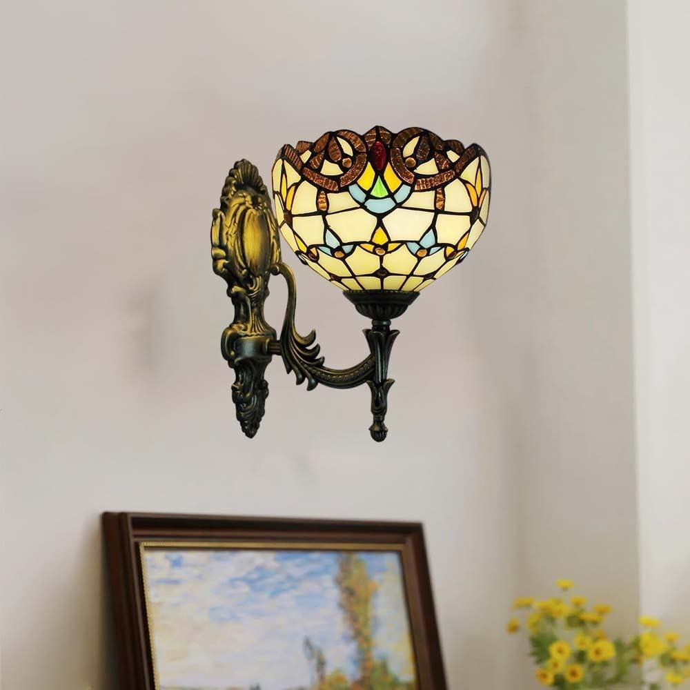 Vintage Wall Light Indoor Lamp with Handcrafted Stained Glass Shade 28cm