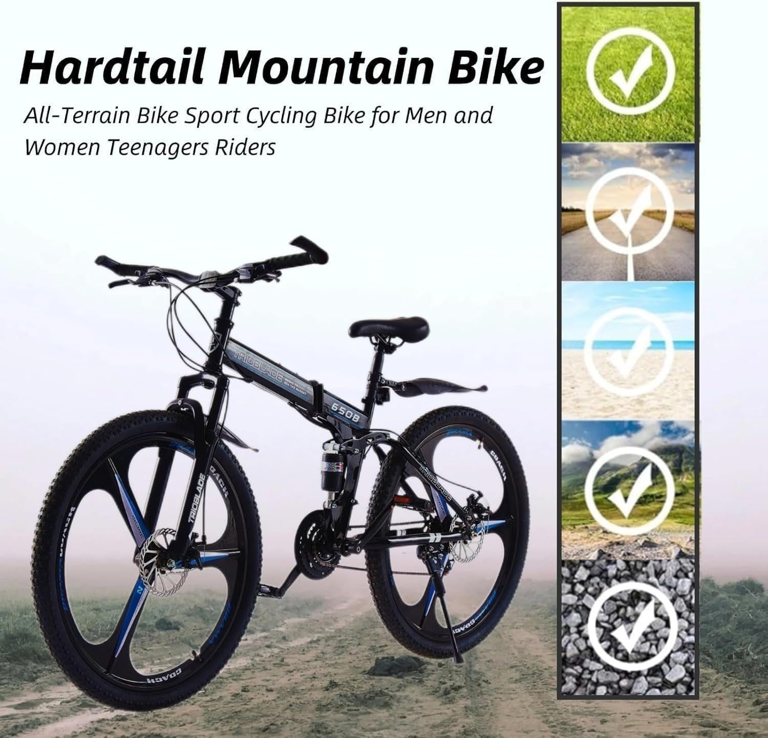 Foldable 26" Mountain Bike 21-Speed Dual Suspension Off-Road MTB