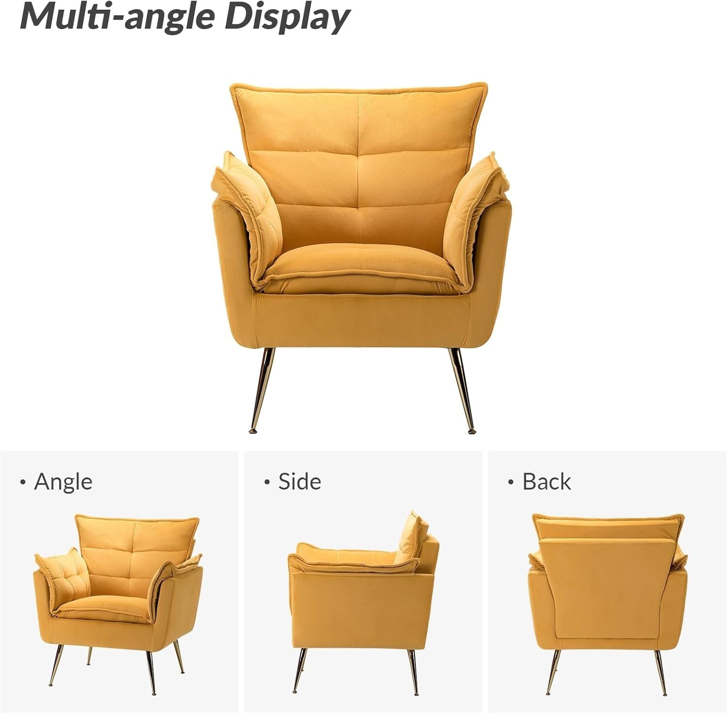 Yellow Modern Tub Accent Chair Gold Metal Legs Upholstered Lounge Chair