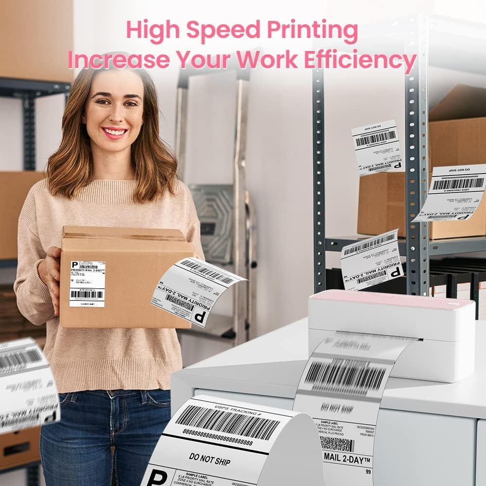 4x6 Bluetooth Thermal Label Printer Shipping Inkless Pink