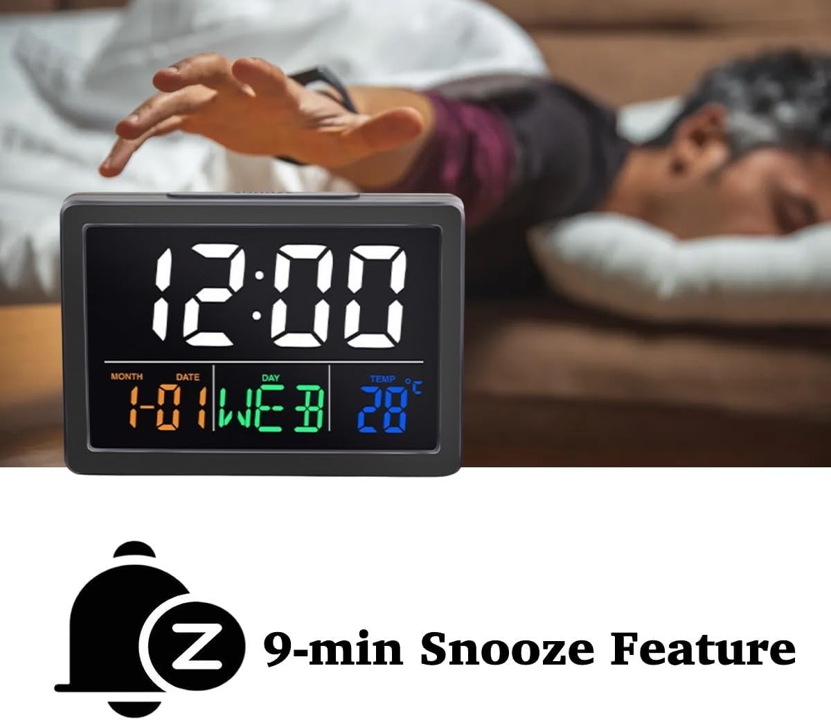 Large LED Digital Alarm Clock 5.5" Display Temperature Calendar Snooze