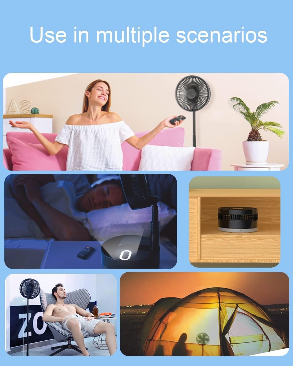 Foldable Rechargeable Fan 10800mAh – 4-Speed Portable Timer Floor Desk Fan Black