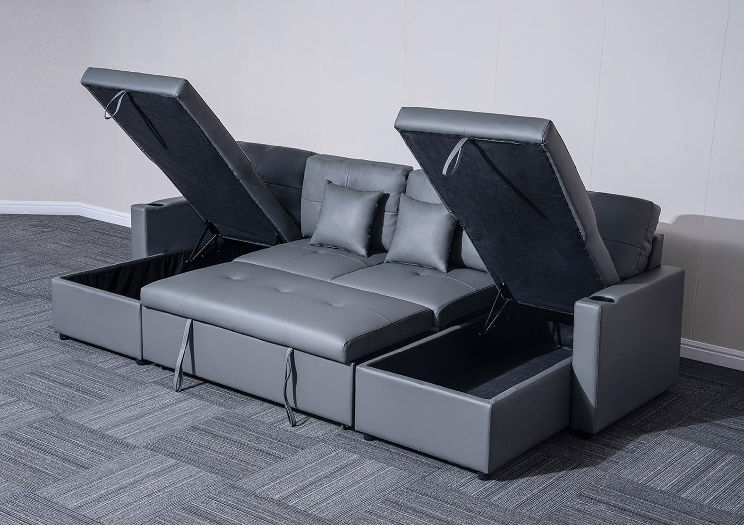 Grey U-Shaped 4 Seater Sofa Bed with Storage & Pull-Out Bed, Modern Design