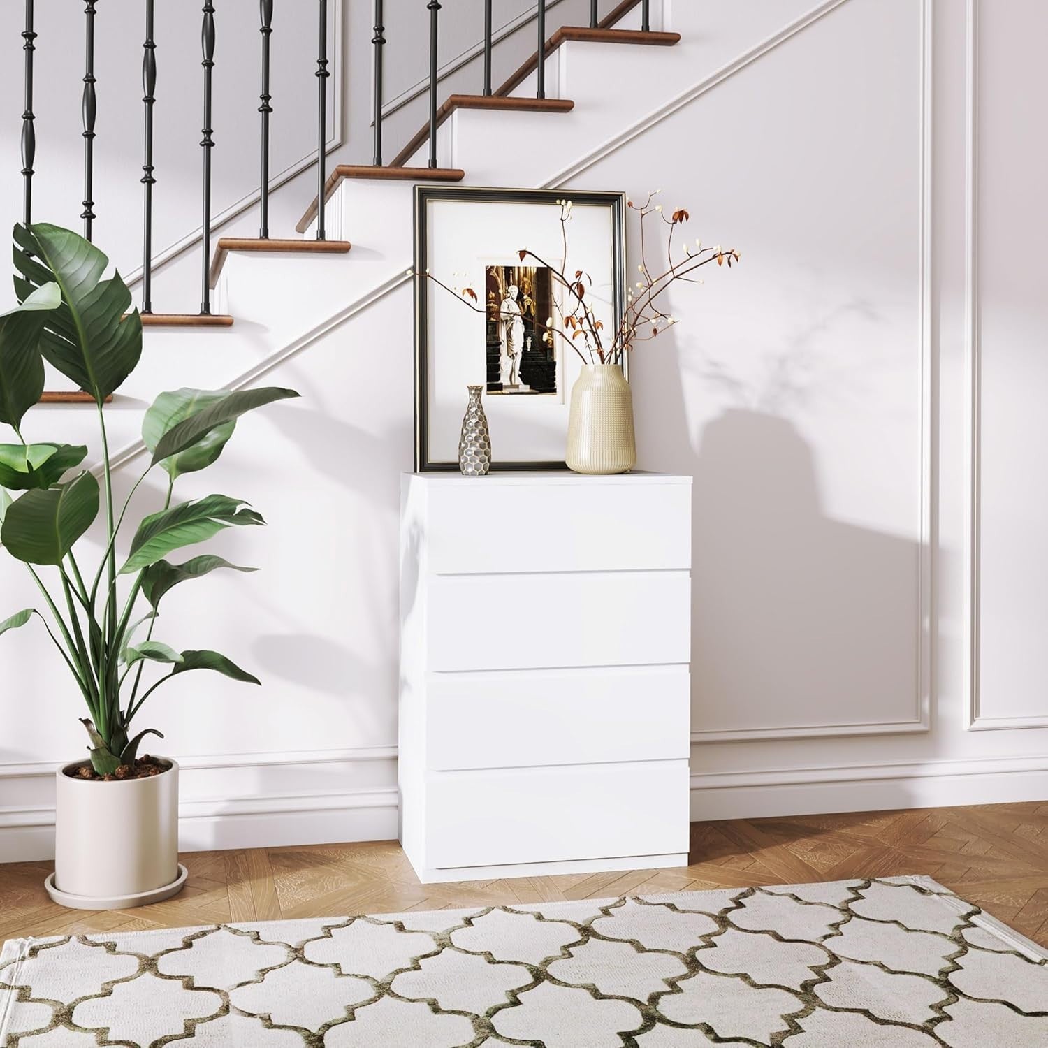 White 4 Drawer Chest Storage Cabinet Modern Bedroom Tall Unit 80cm