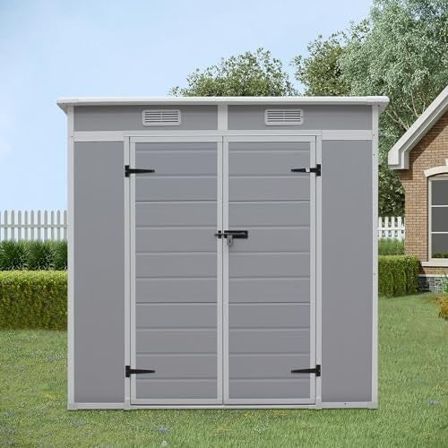 Plastic Garden Storage Shed 6x4ft Waterproof Outdoor Tool Shed with Floor Grey