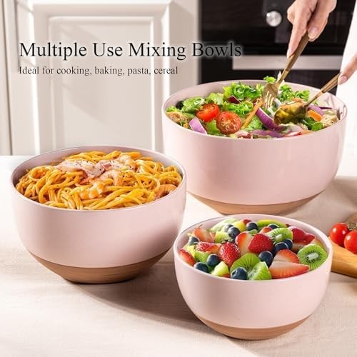 3-Piece Ceramic Mixing Bowls Set Nesting Microwave & Dishwasher Safe