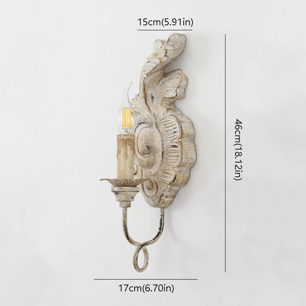 French Country Vintage Wood Wall Sconce, Antique Candle Style Light