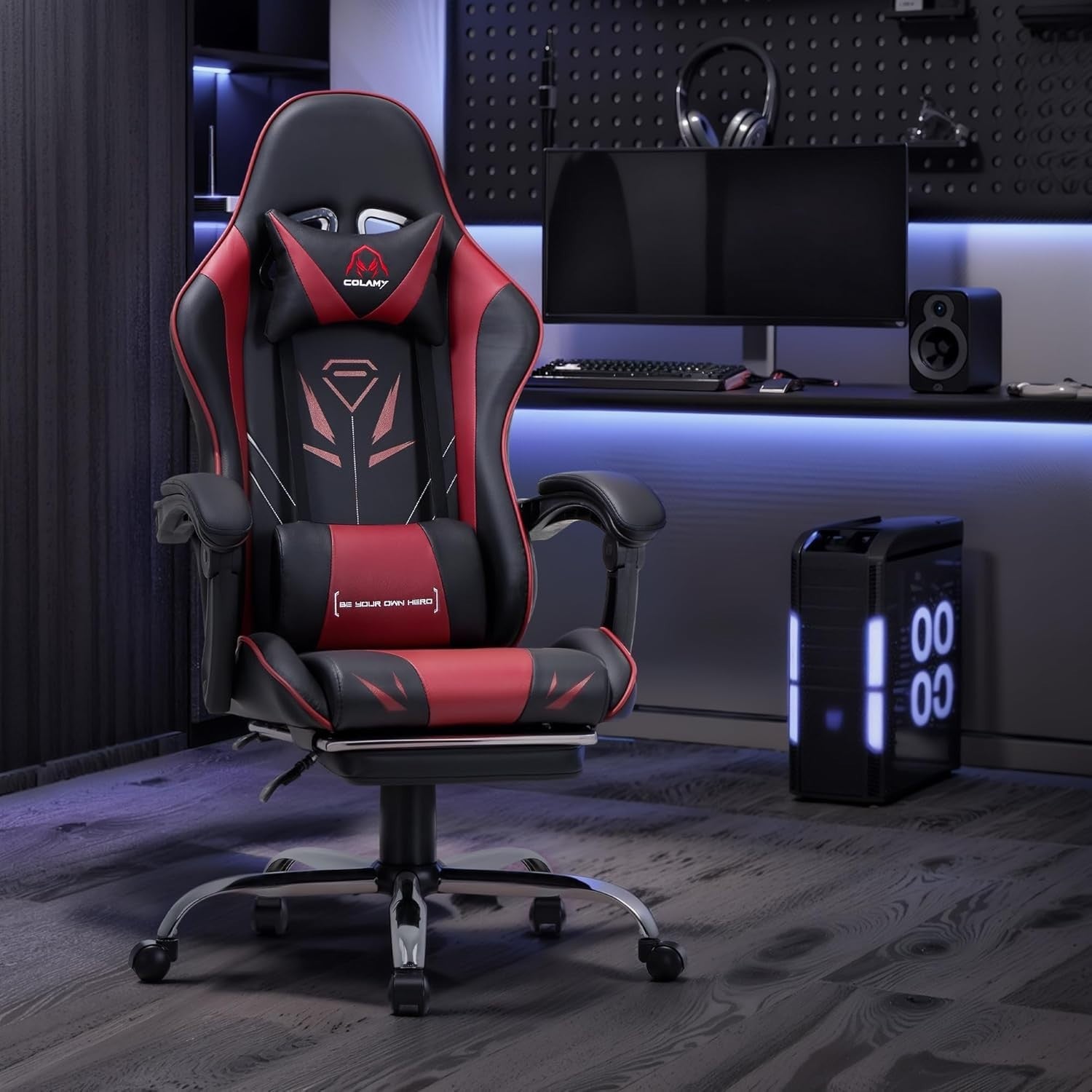 Gaming Chair Red High Back Footrest Desk Swivel PC Gamer Racing Modern Seat