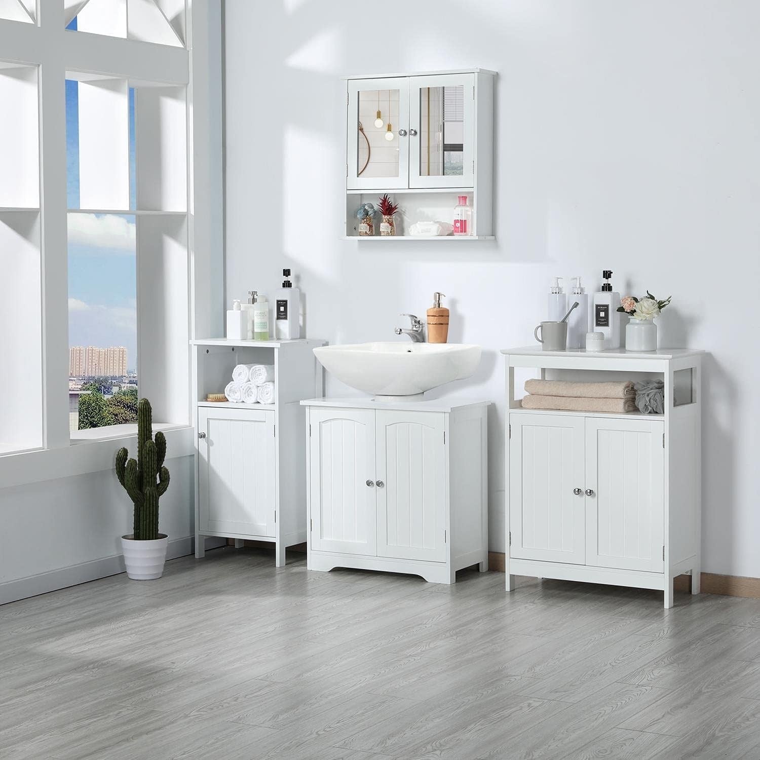 Under Sink Bathroom Cabinet Cupboard with Shelf & Doors 60x30x60cm White