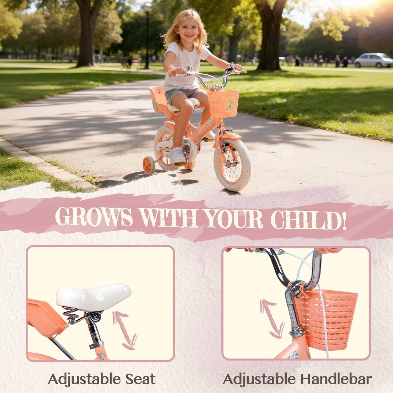 Girls Kids Bike 12 14 16 20 Inch Bicycle Basket Doll Seat Stabilisers