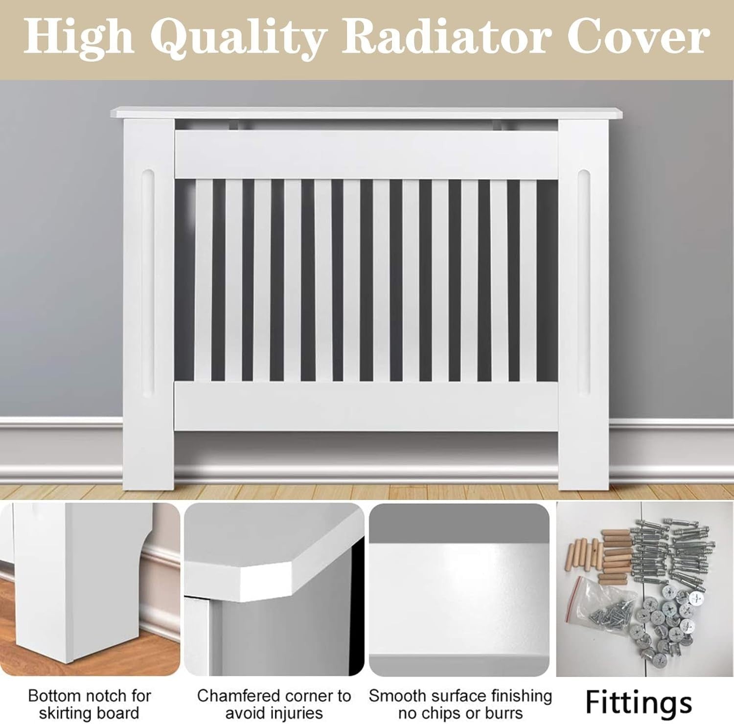 White Radiator Cover Cabinet Medium | MDF Slatted Grill Shelf