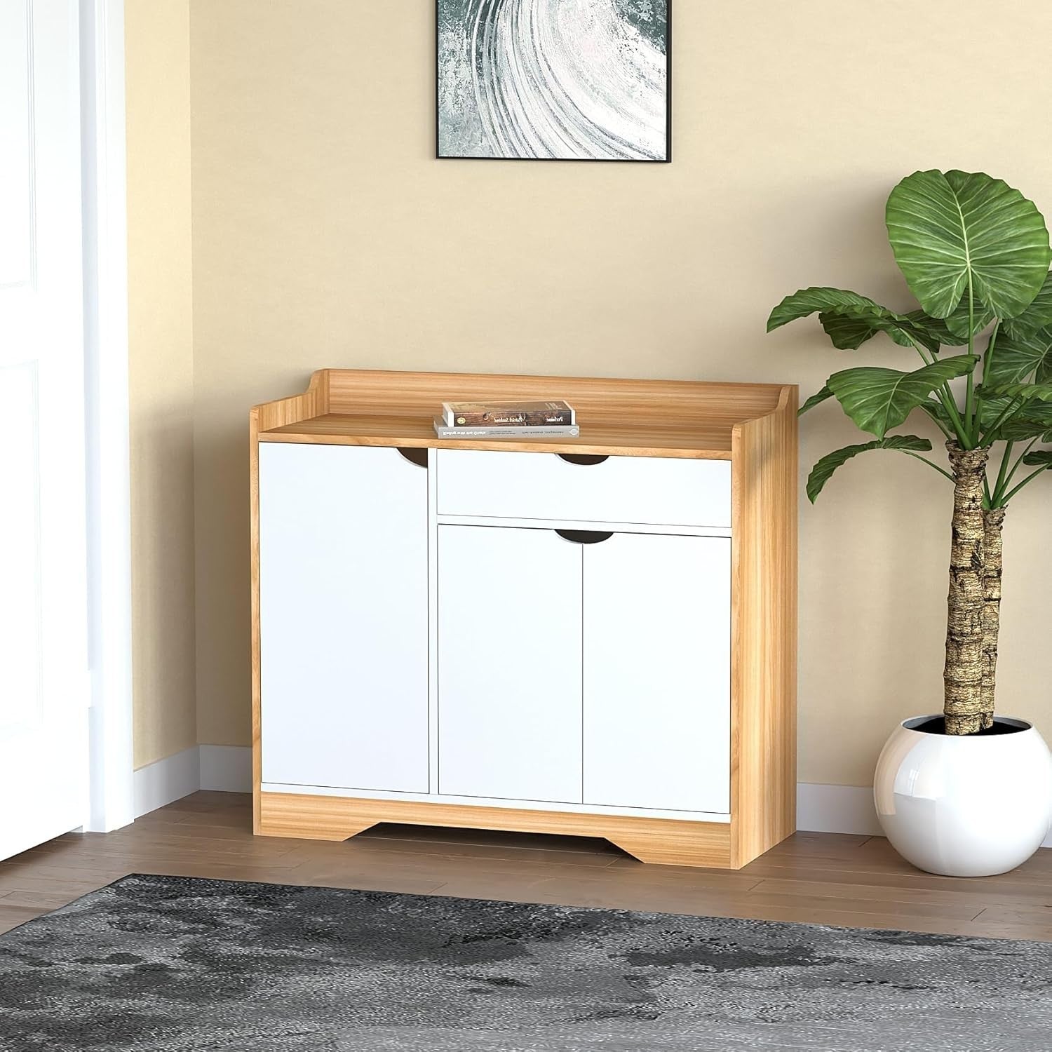 Large Modern Wooden Shoe Cabinet with Drawer & 3 Doors for Hallway