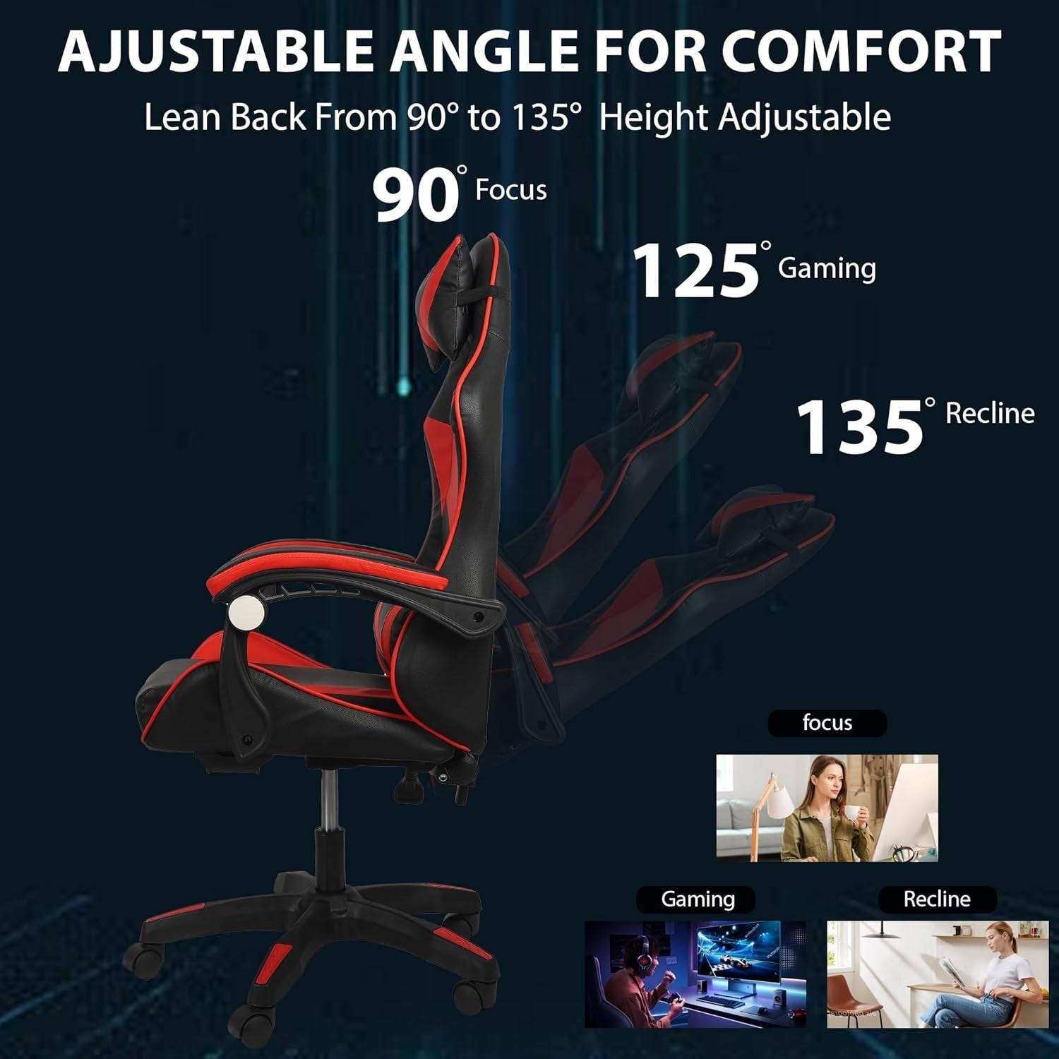 Ergonomic Gaming Chair w/ Massage High Back Faux Leather Office Desk Swivel