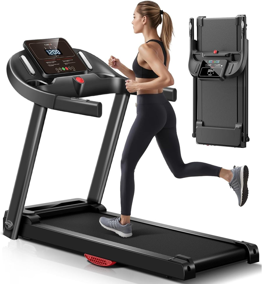 Foldable Home Treadmill 12KM/H 3HP Heart Rate Sensor Shock Absorbent