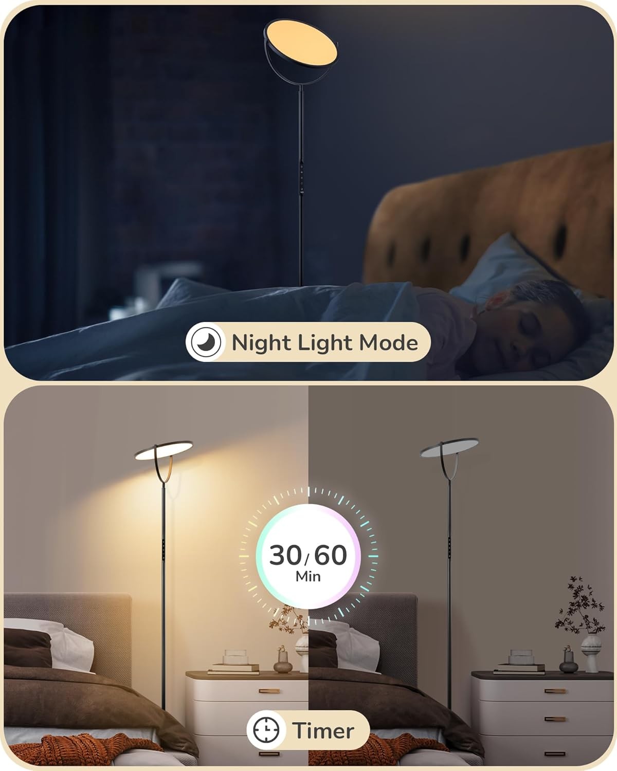 LED Uplighter Floor Lamp Dimmable 193cm Tall Remote Touch Reading Light