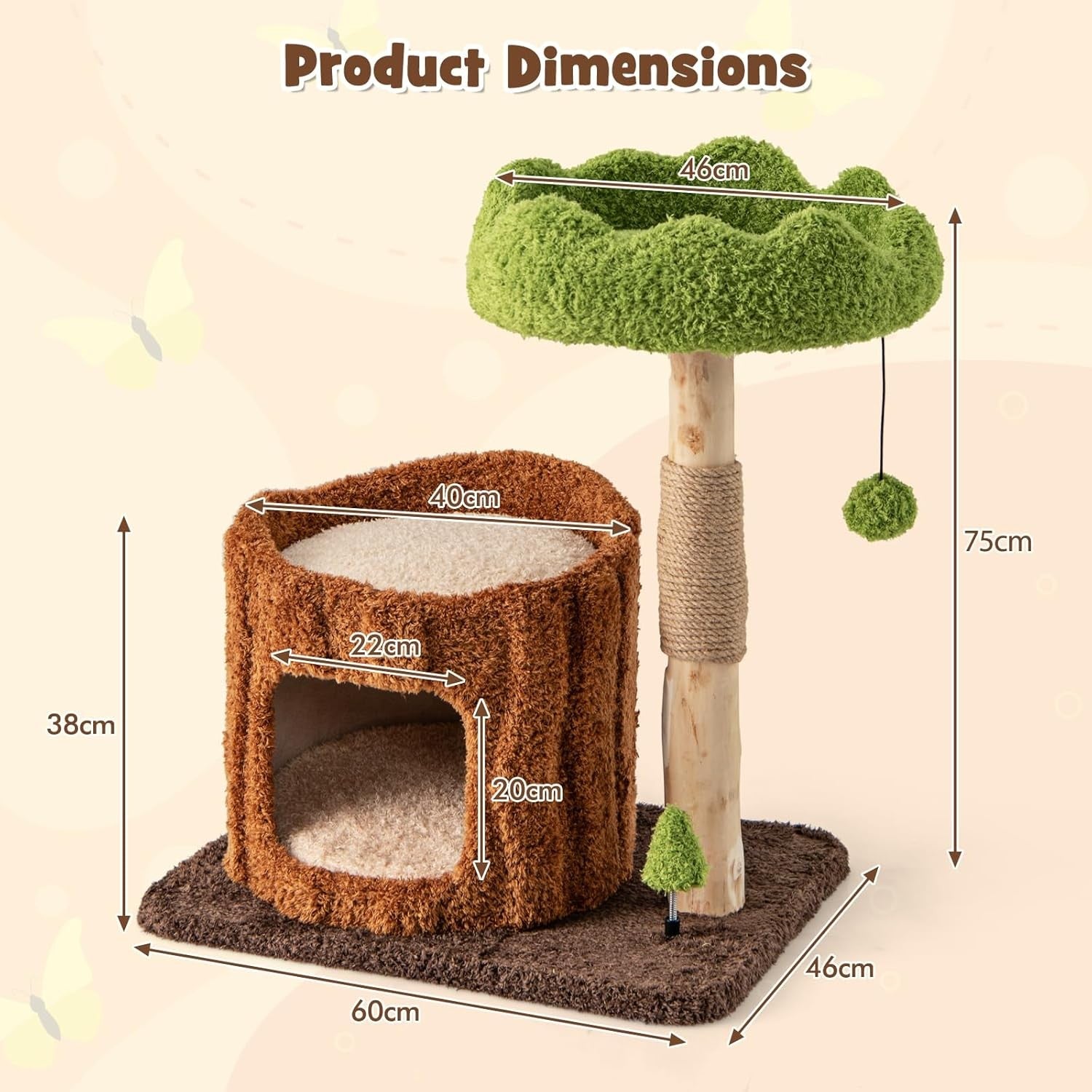 Cat Tree with Condo Scratching Post Hanging Toy Modern Indoor Kitten Tower