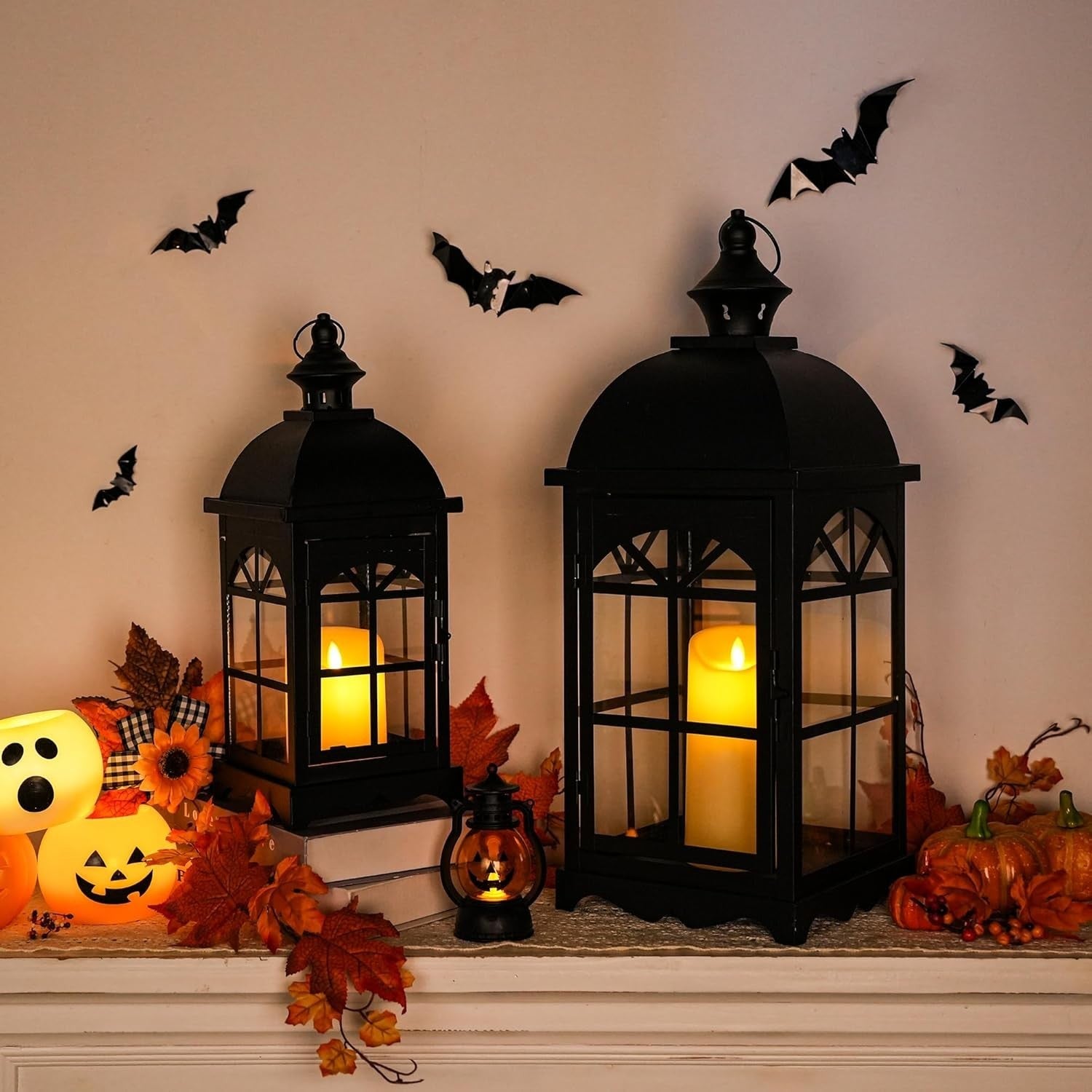 Set of 2 Black Vintage Hanging Candle Lanterns 51.5 cm