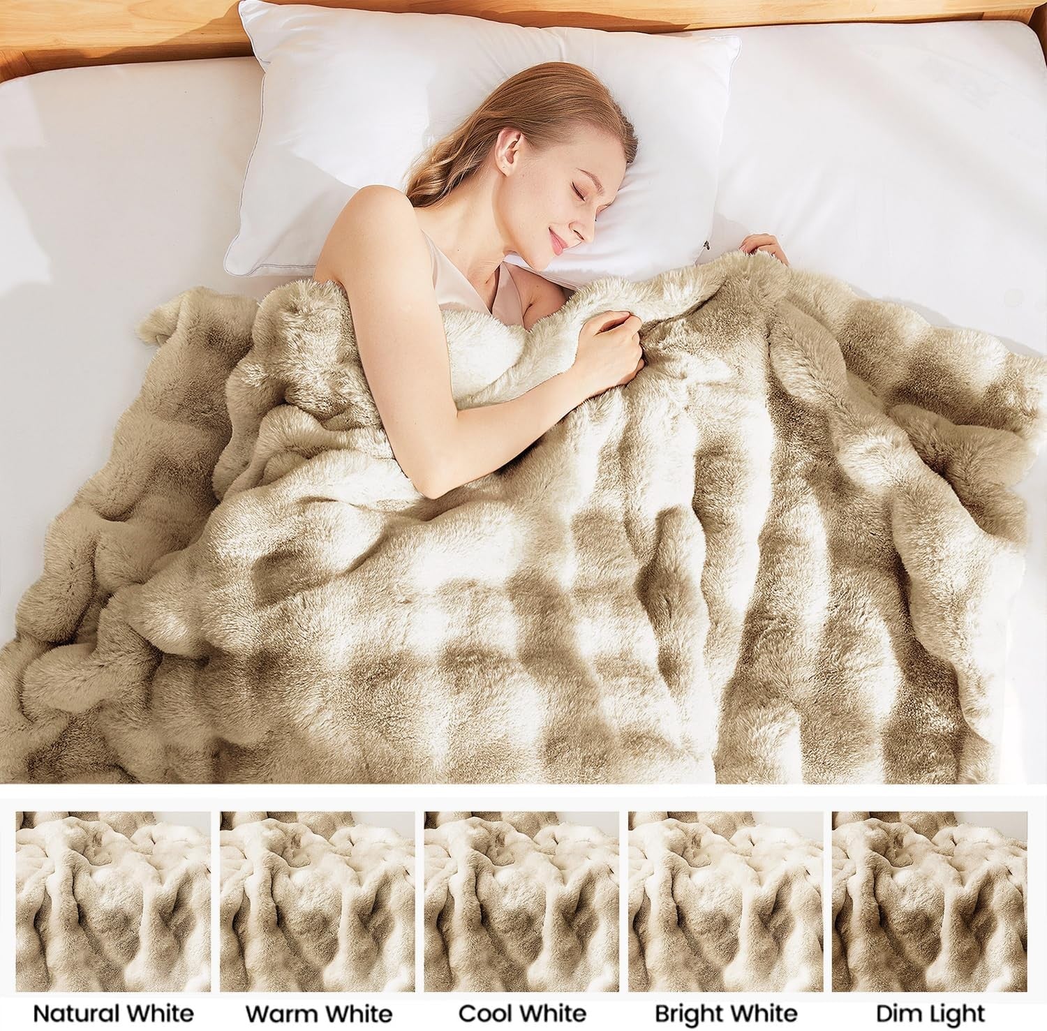 Twin Faux Fur Throw Blanket Camel Plush Thick Warm Sofa Bedroom Cozy