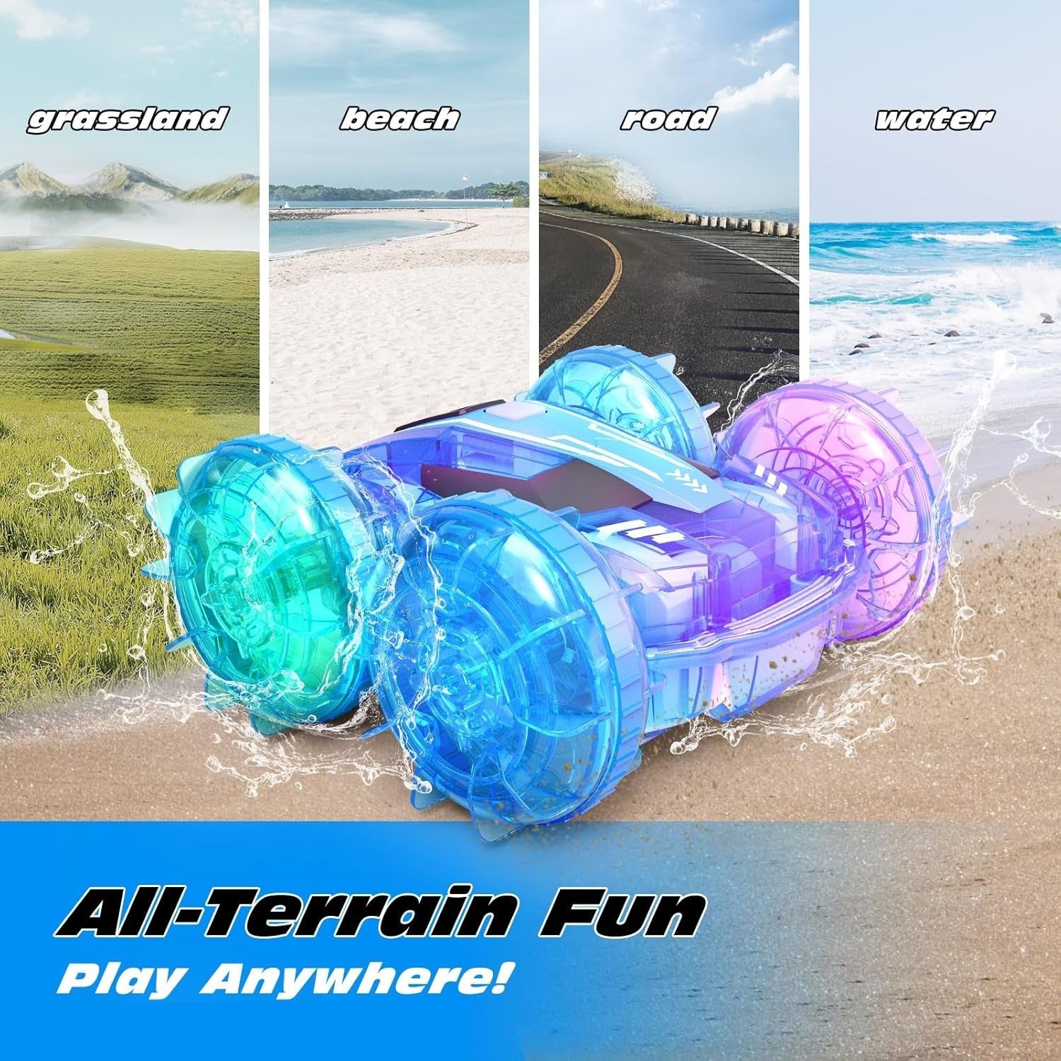 Amphibious RC Car Boat 4WD Waterproof 2.4GHz Stunt Vehicle 60min Play LED Toy