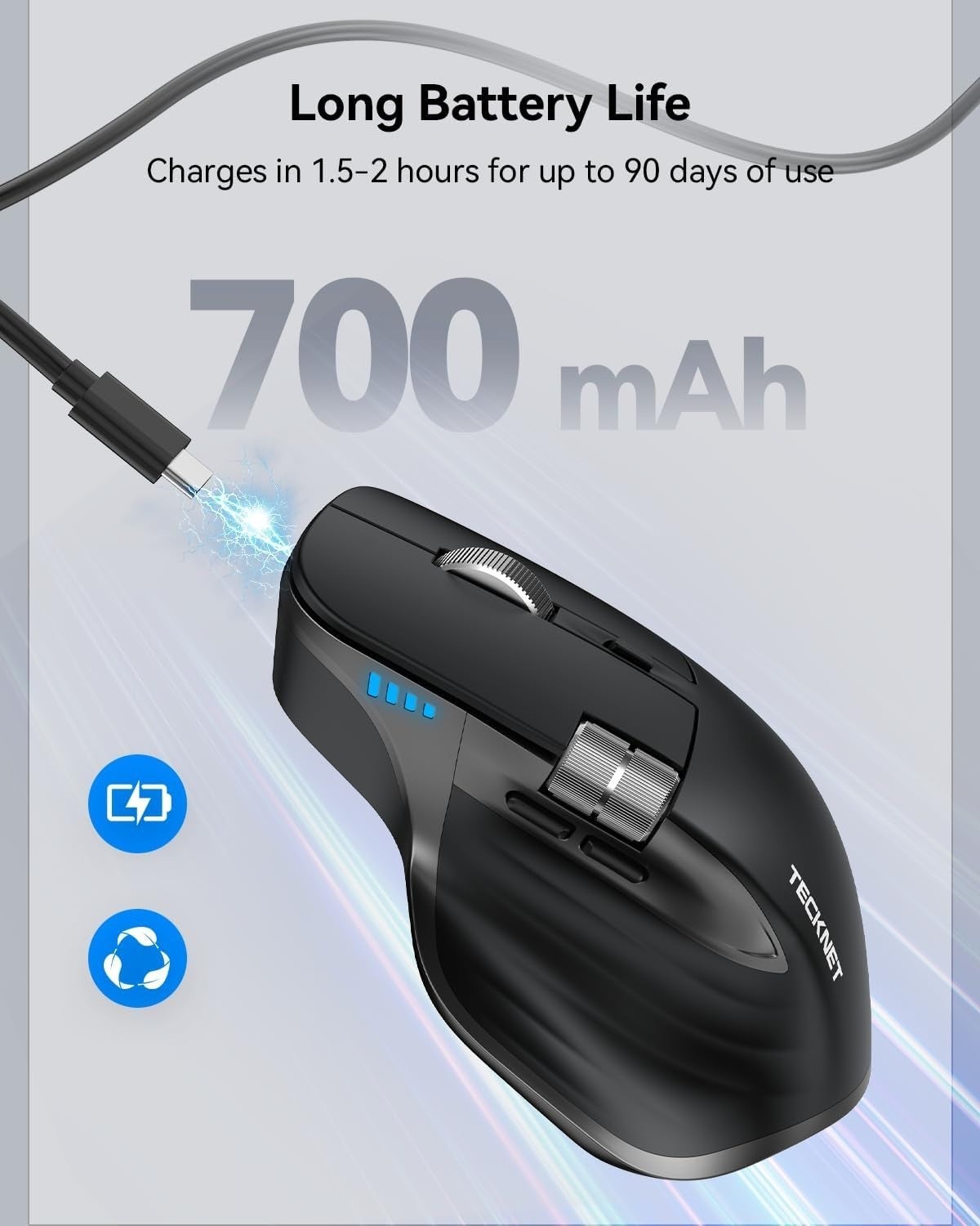 Bluetooth Wireless Mouse Thumb Scroll Rechargeable Silent Ergonomic PC Laptop