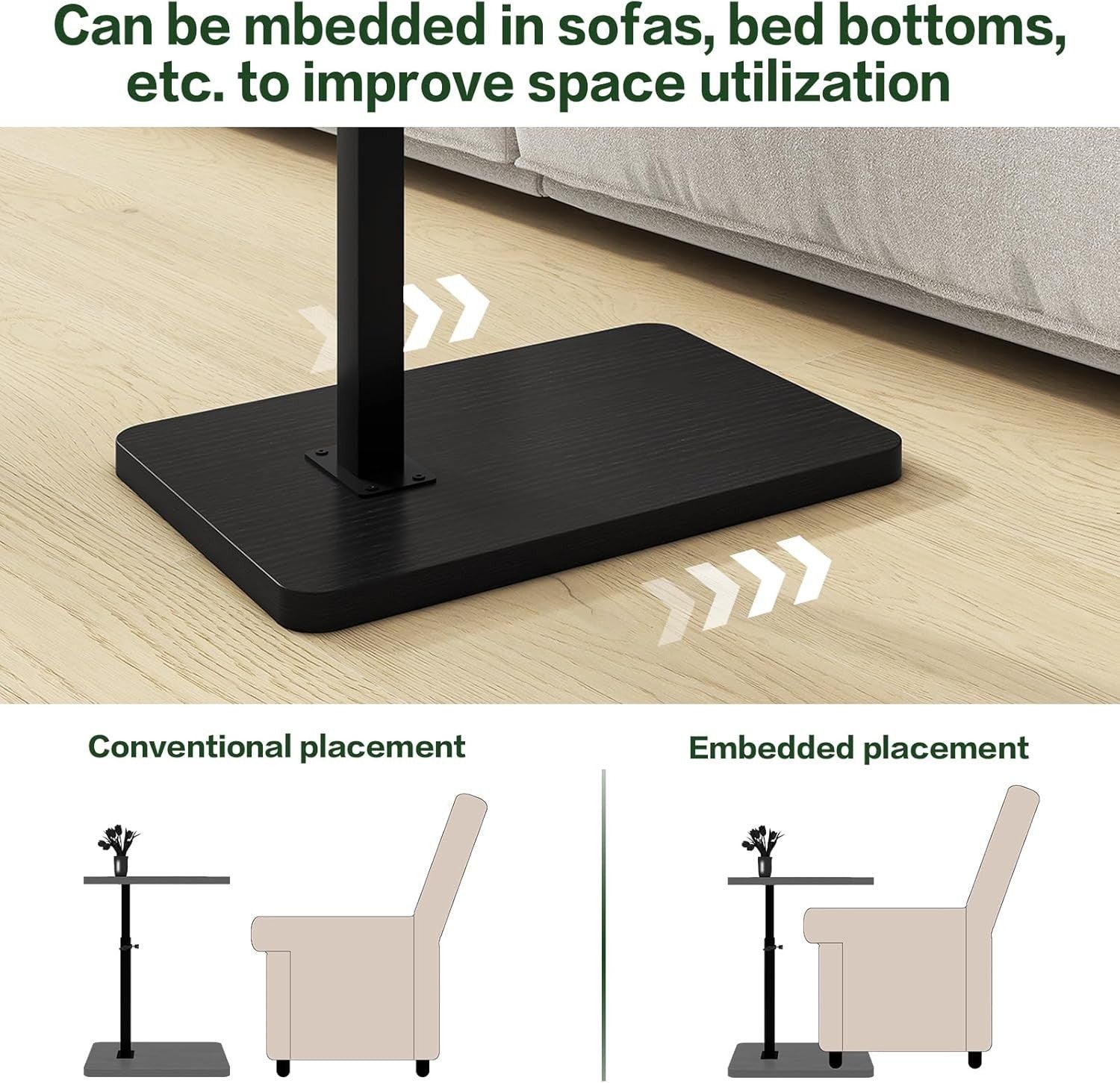 Height Adjustable C Table with 360° Swivel, Space-Saving Side End Table