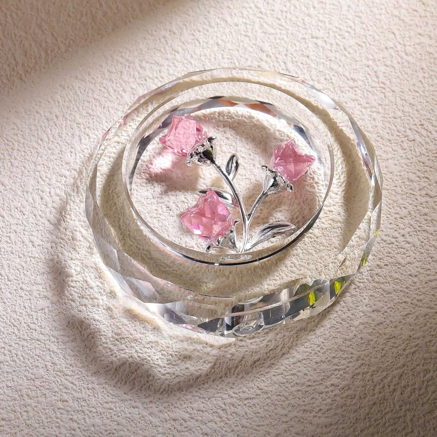 Pink Crystal Rose Bouquet Ornament • Glass Flower Figurine Gift for Women