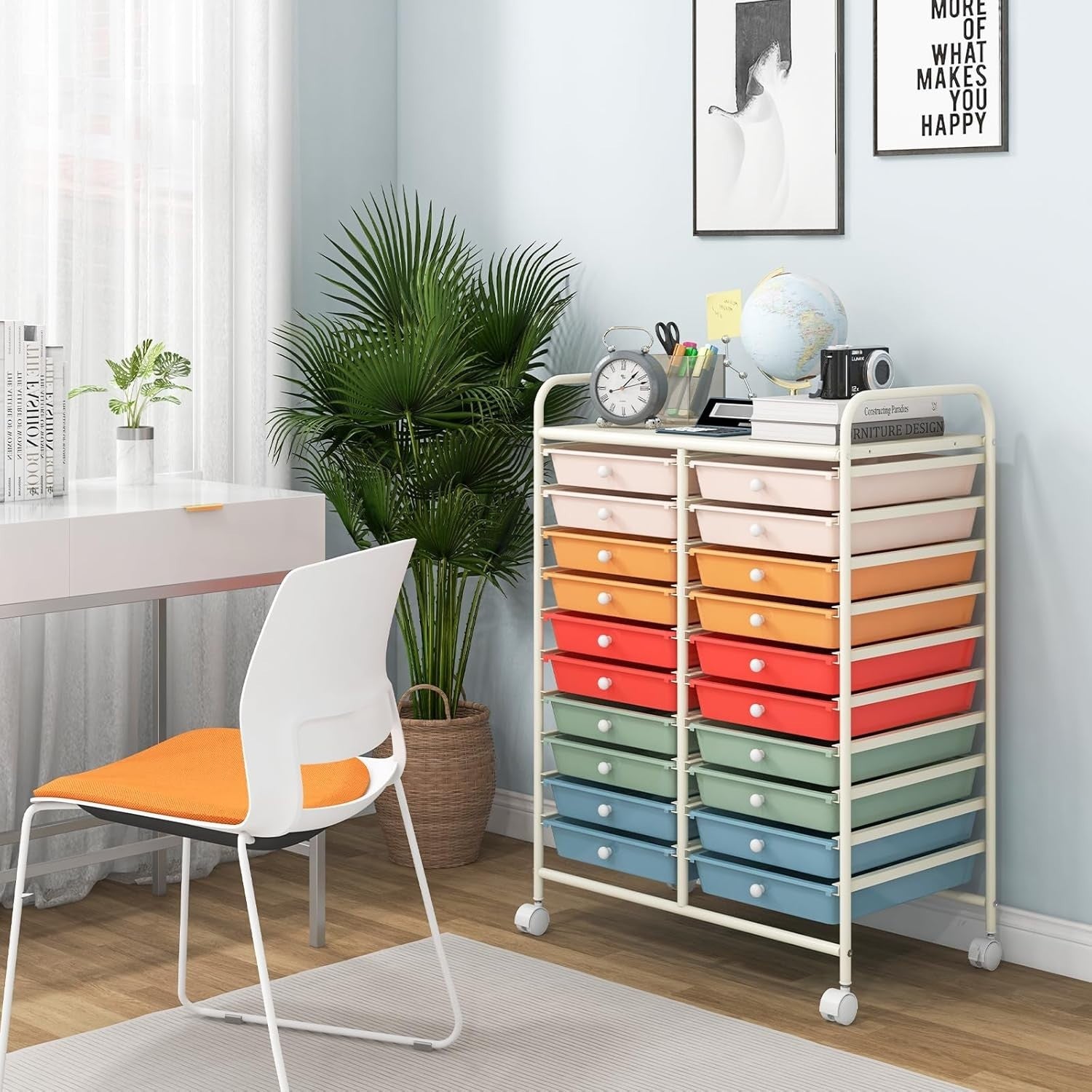 20 Drawer Rolling Storage Cart Mobile Organizer Trolley Lockable Wheels