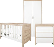 3pc Nursery Furniture Set Cot Bed Wardrobe Chest Drawers Solid Wood Oak White