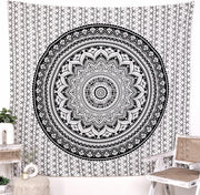 Black Mandala Cotton Tapestry 213x230cm Boho Wall Hanging