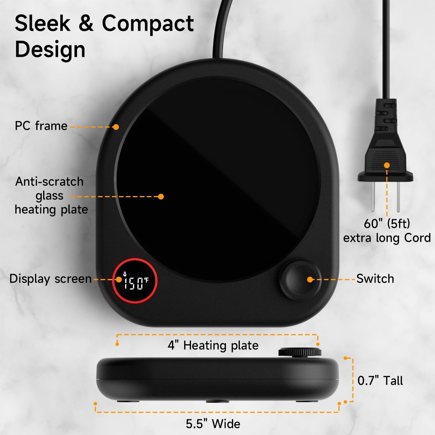 Coffee Mug Warmer Desk Heater Temp Display Auto Shut Off