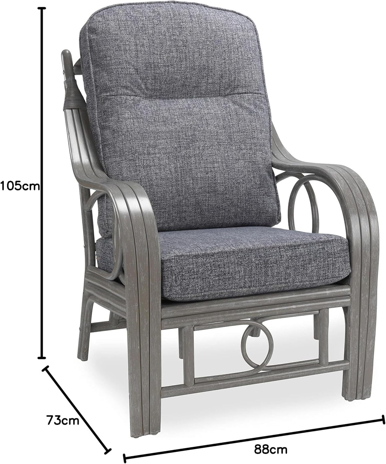 Grey Rattan Conservatory Armchair Indoor Cane Lounge Chair with Easy-Clean