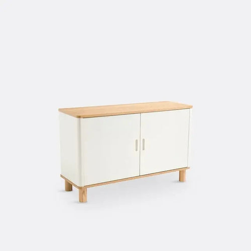 Modern 2 Door Sideboard Cabinet Oak Top | White Storage Unit for Hallway