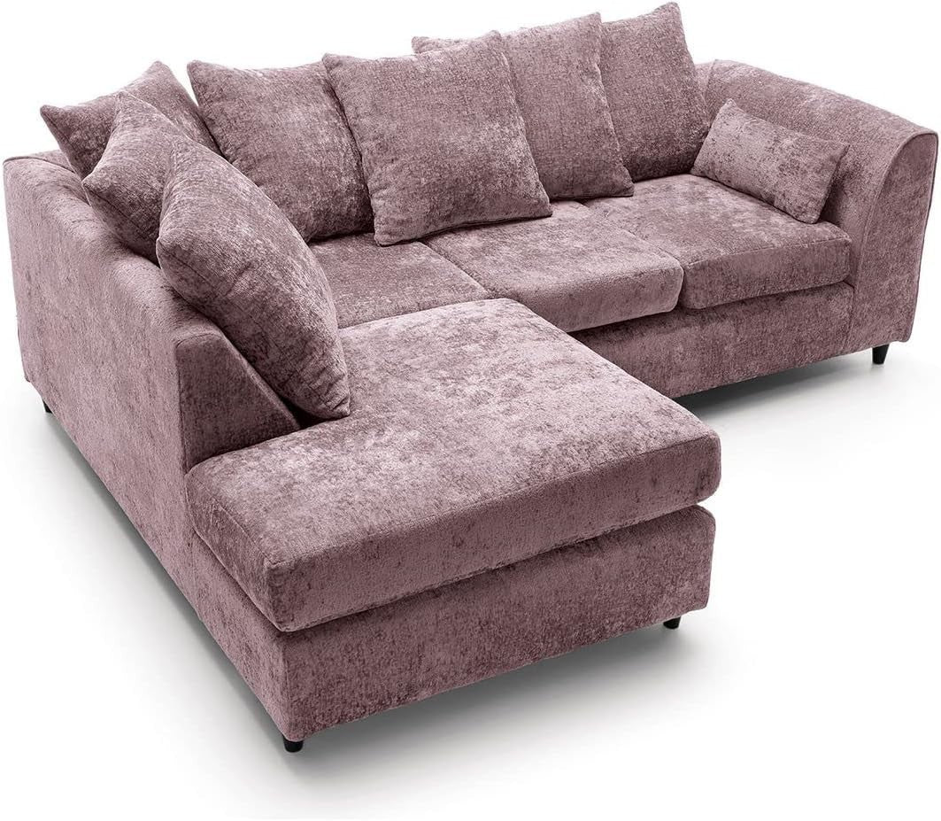 Modern Pink L-Shaped Corner Sofa 5-Seater Crushed Chenille Couch