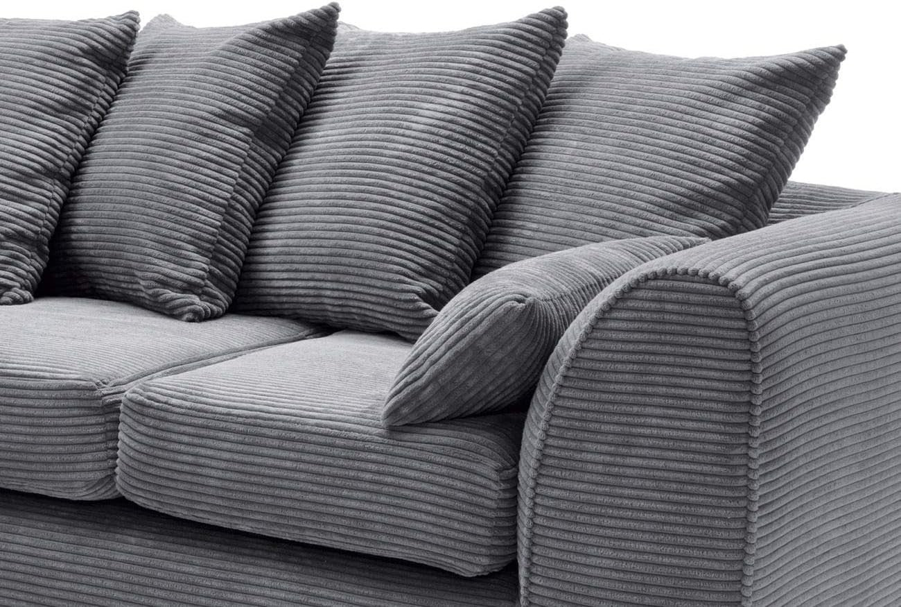 L Shaped Corner Sofa Jumbo Cord Fabric Deep Cushions Grey 212cm Wide