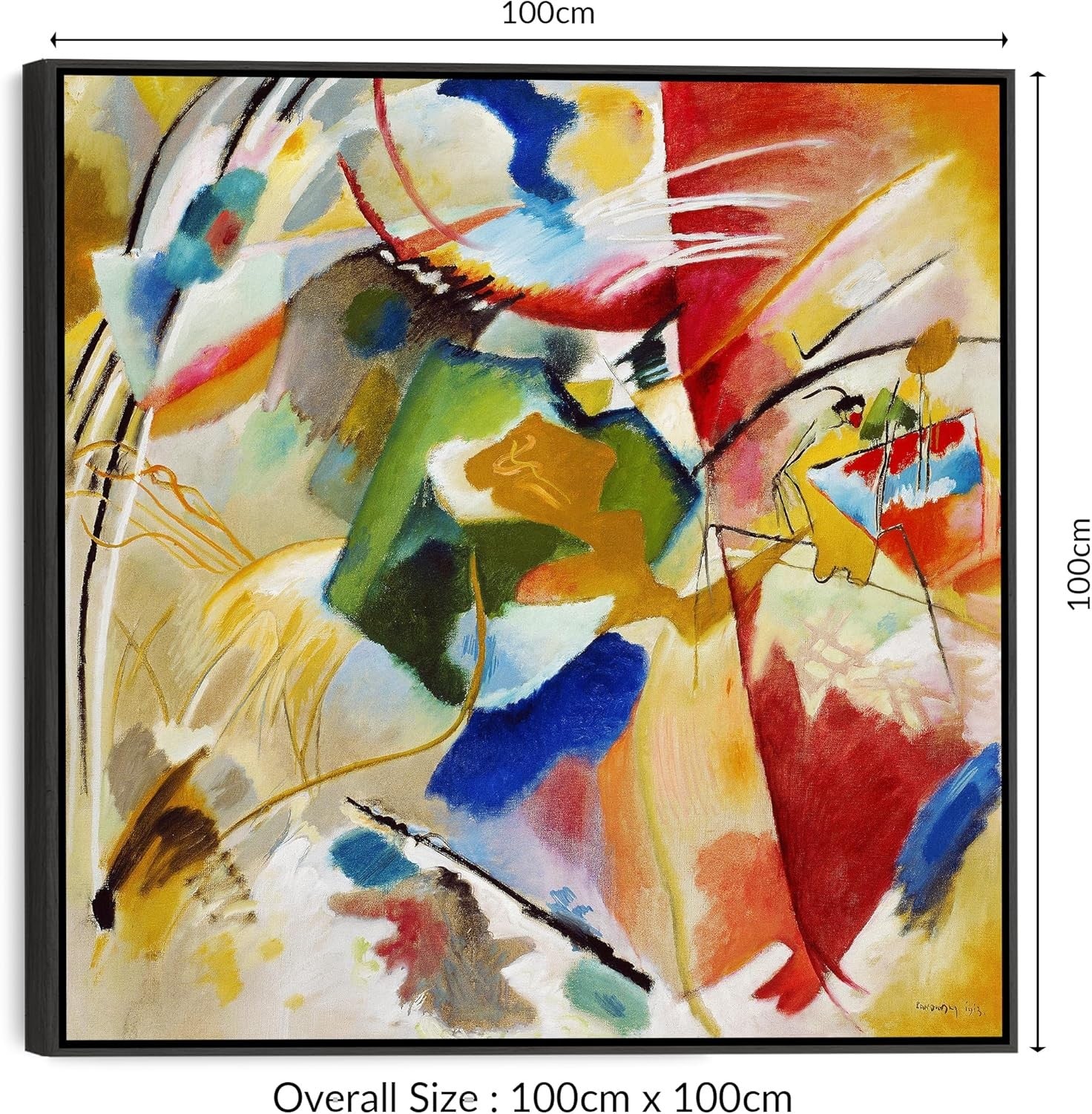 Large Abstract Canvas Wall Art 100x100cm Framed Colourful