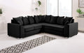 Black Plush Velvet 5 Seater Corner Sofa –Scatterback Foam Cushions & Chrome Feet