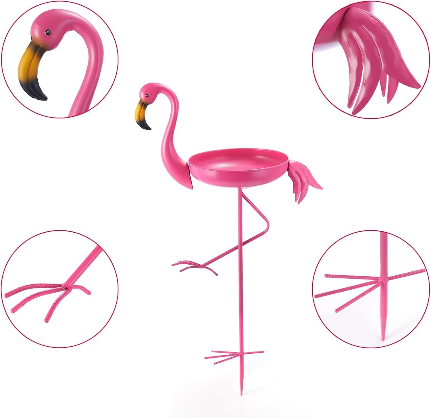 Flamingo Bird Bath Outdoor Garden Metal Feeder Ornament 41" Pink