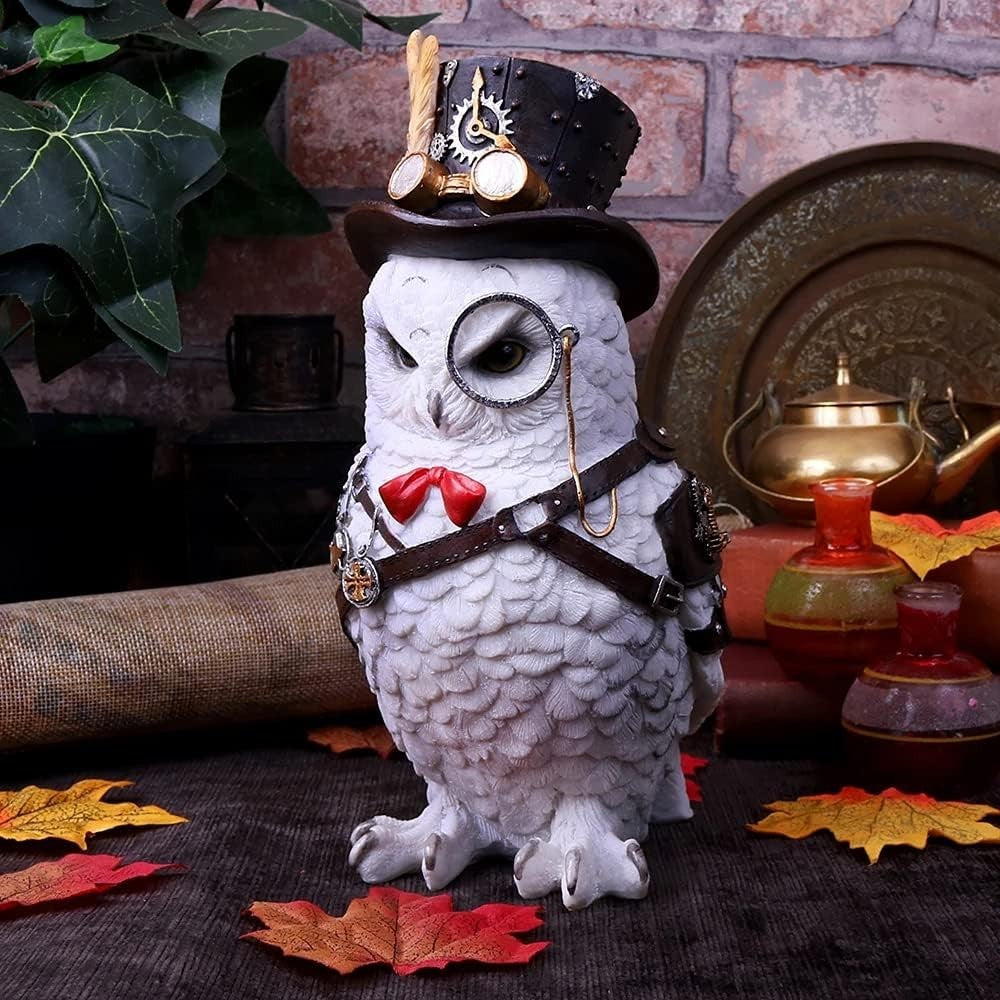 Steampunk Owl Figurine 23.5cm White Resin Sculpture Home Shelf Decor Gift