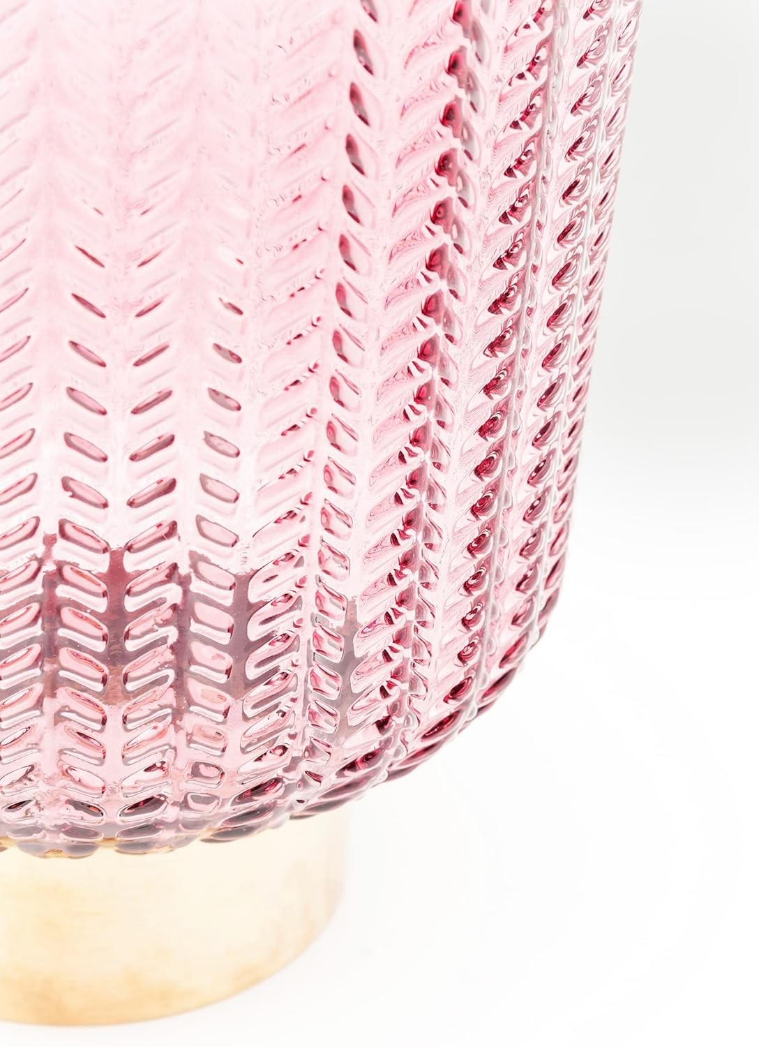 Pink Glass Flower Vase Textured Round Gold Base Modern Table Decor 24cm